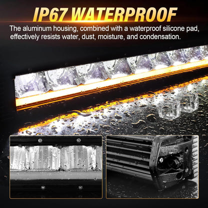 RIGIDON 23 inch 80W 8000LM Led Lichtbalk met 12V kabelboomset, Amber DRL, Led-verlichting Bar Rijdende Offroad Lichten Werklampen voor 4x4 auto voertuige vrachtwagen tractor ATV UTE SUV boot