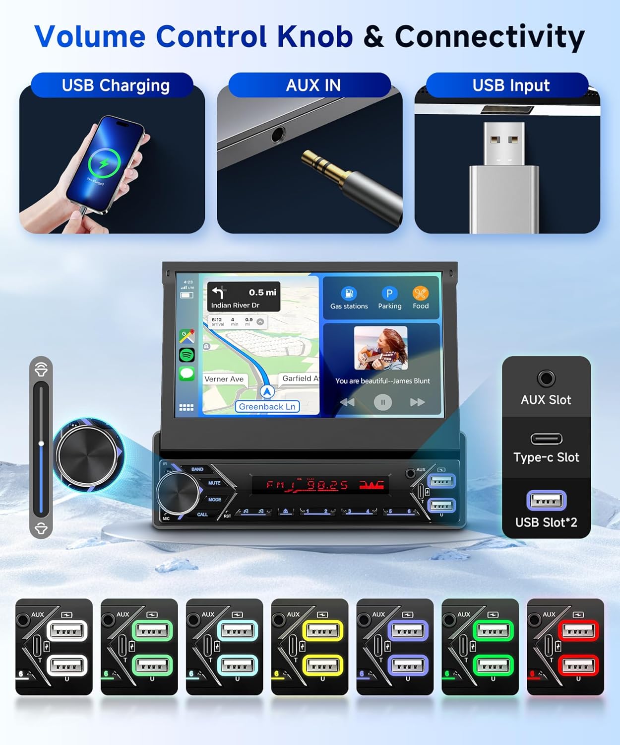 Hodozzy Dab Carplay autoradio, 1 din, draadloos, Android auto, met automatisch display, intrekbaar, 7 inch, autoradio, bluetooth, touchscreen met spiegel/FM/USB/AUX/TF+achteruitrijcamera