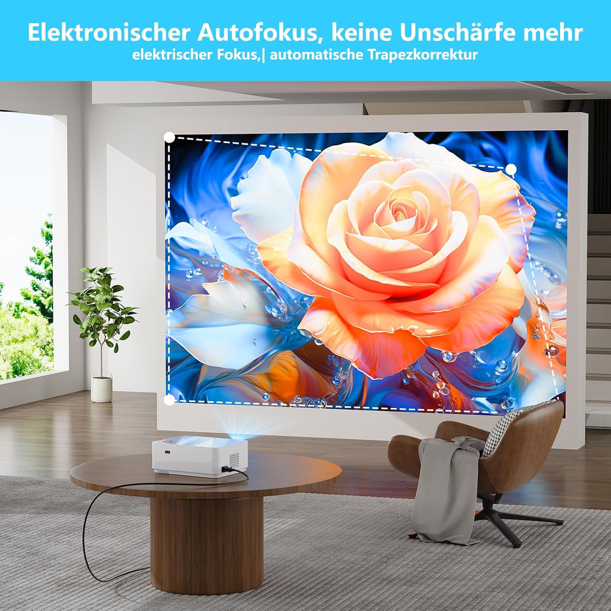 WiFi Bluetooth beamer, 4K, Android OS-projector, Native 1080P met autofocus, 800 ANSI lumen, mini-projector voor thuisbioscoop, outdoor, tuin, woonkamer, 9000+ apps, HDMI USB (wit)