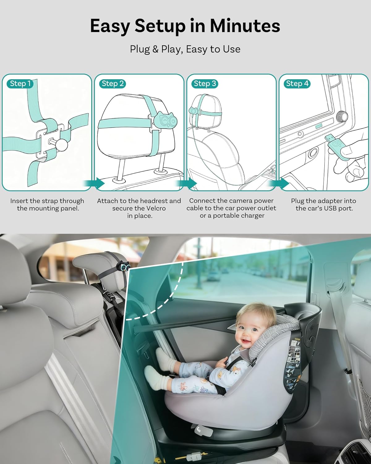 Ottocast Cabin Care CarPlay Adapter 2026, Ottocast Mini 1080P Achterbank Camera, USB-A Plug & Play, Live Weergave op Autodisplay, Alleen voor Fabrieksbedrade CarPlay
