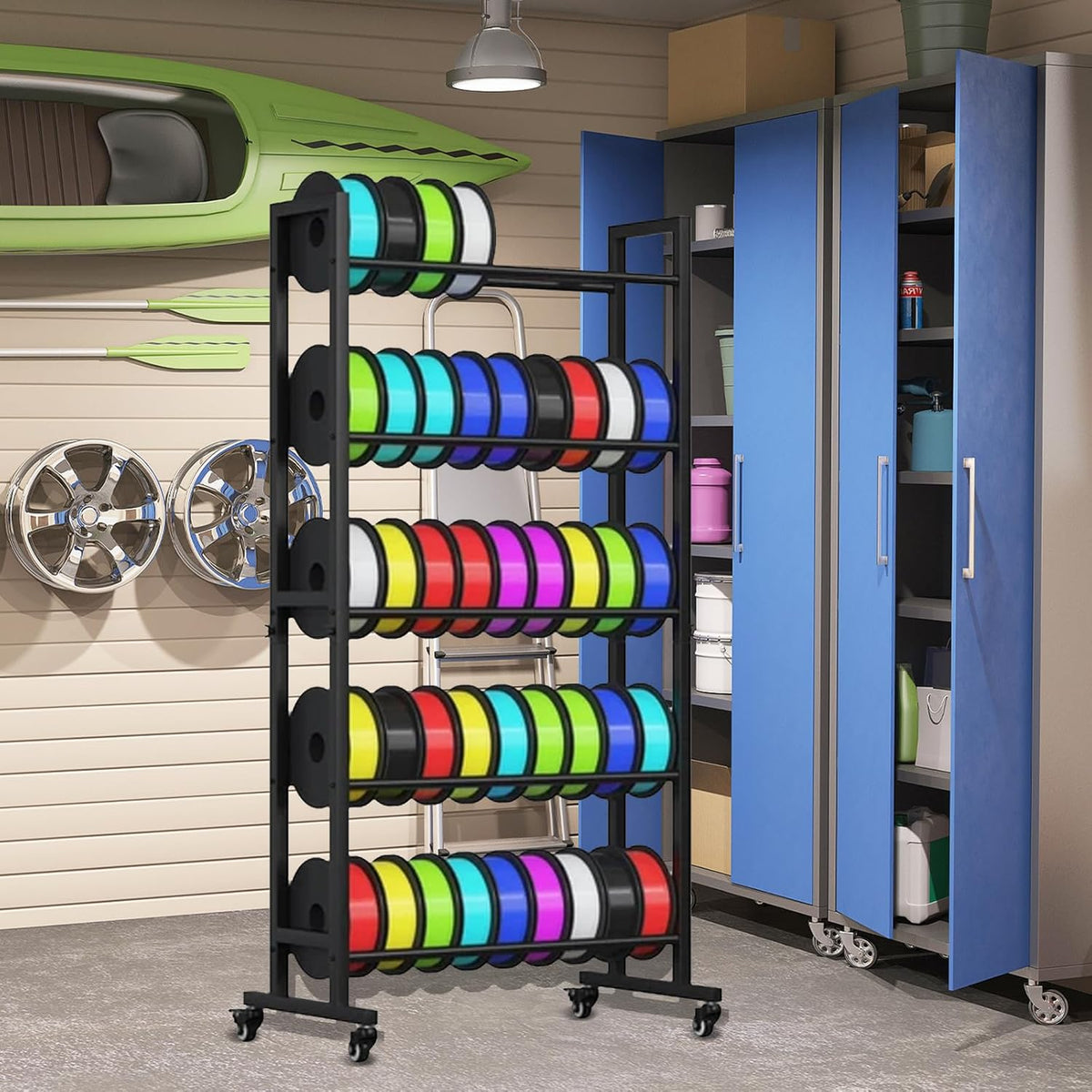 Filamenthouder 3D-printer – Filamentrek – Spoelhouder – Opbergrek – Filament Organizer – 5 Niveaus Metalen Rek – Draagvermogen 45 kg Per Niveau – Voor 40 Spoelen Tot 1 Kg