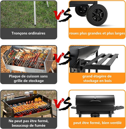TEENO grill houtskoolgrill, met XXL-grillrooster, brandwondbestendige handschoen, thermometer, aslade, verstelbare bodem, grote houtskoolgrill (Basic)