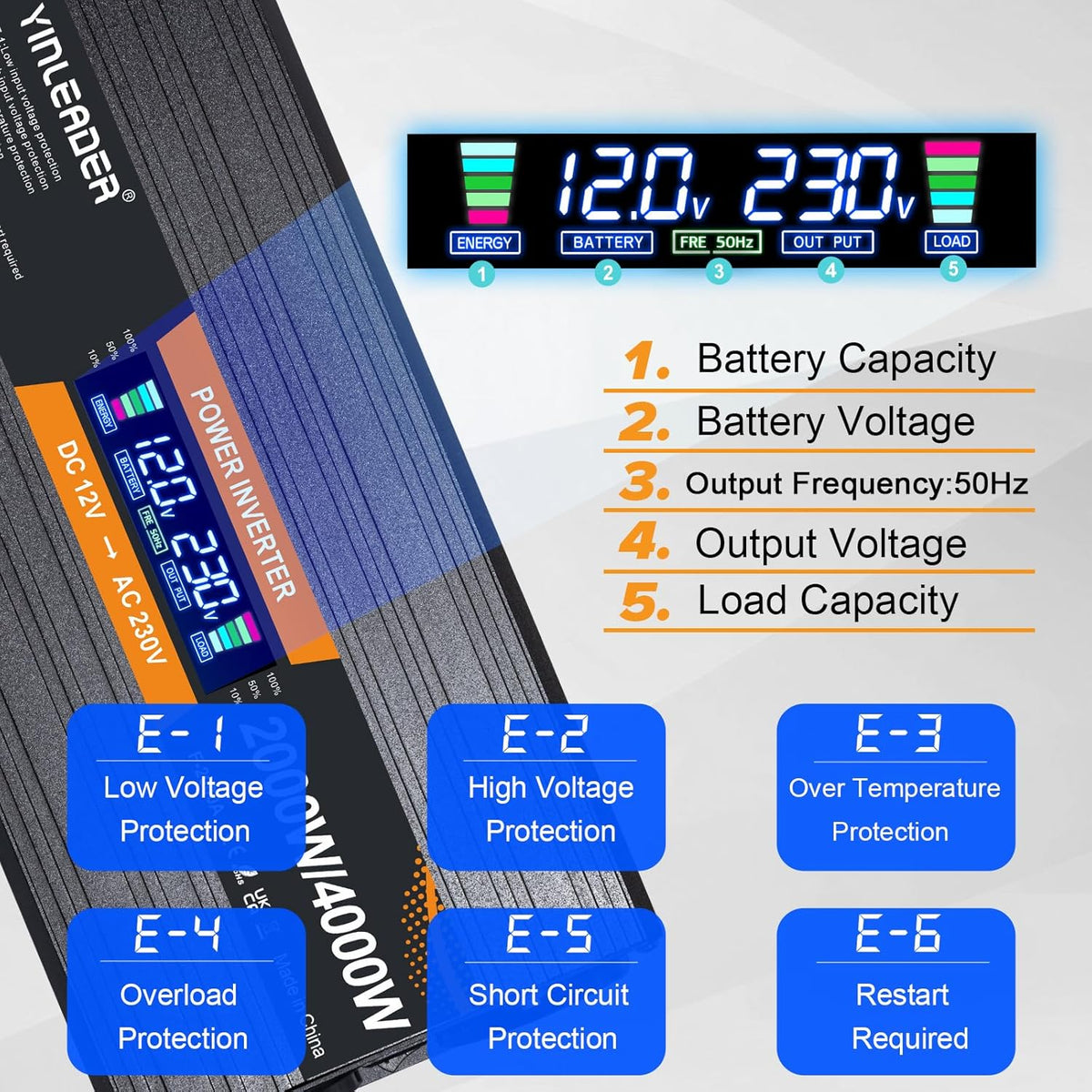 Omvormer 12V Naar 230V 2000W – Spanningsomvormer – Stroomomvormer – DC-AC Omvormer – Inverter – LCD-Display – 2 Stopcontacten En USB-Poorten
