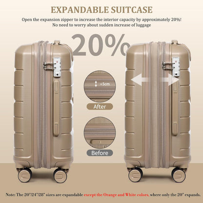 Sea choice Kofferset 4st Handbagage Trolley Koffer met Beautycase Harde Schaal Polypropyleen Reiskoffer TSA slot 4 dubbele Wielen S-M-L-XL (Kofferset 3(Uitbreidbaar), Edel Goud)