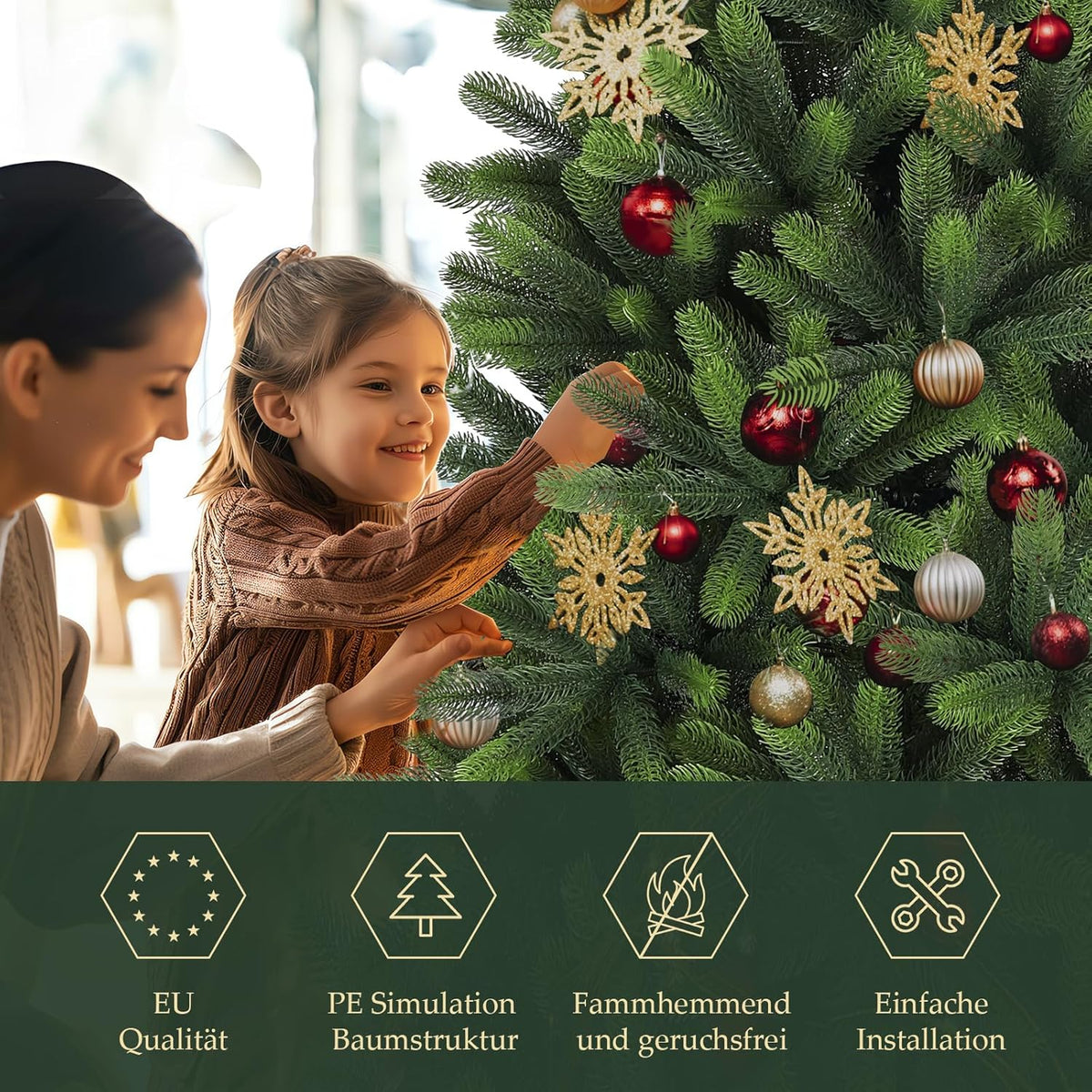 SALCAR 100% PE kunstkerstboom 180 cm, kunstkerstboom met 762 PE-takken, edele Nordmann-spar inclusief handschoenen en metalen standaard