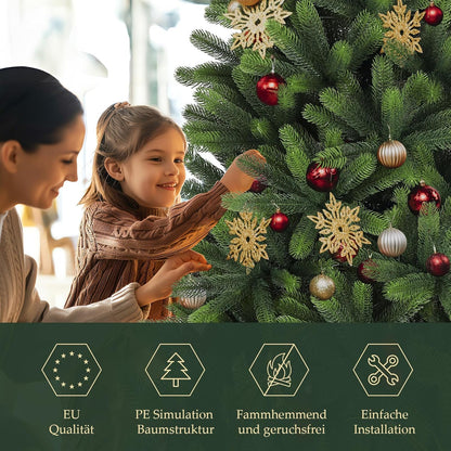 SALCAR 100% PE kunstkerstboom 180 cm, kunstkerstboom met 762 PE-takken, edele Nordmann-spar inclusief handschoenen en metalen standaard