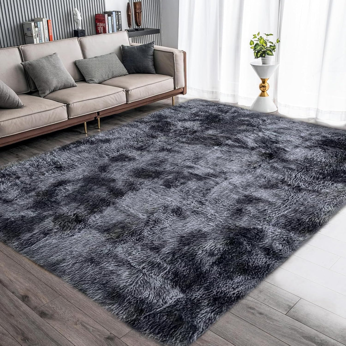 vloerkleden, pluizige tapijten voor in de slaapkamer, vloermatten, anti-slip woonkamertapijten, shaggy pluche tapijten voor de woonkamer, woondecoratie (250 * 300 cm, zwart grijs)