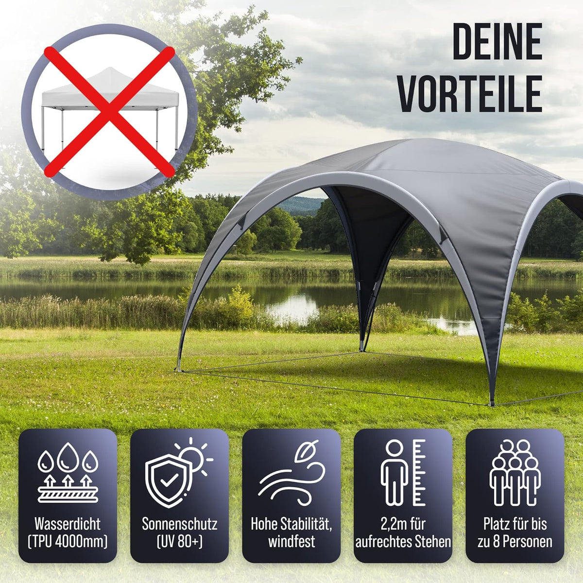 ROODZ Paviljoen 3,20 x 3,20 m waterdicht UV-zonwering 50+ partytent, tuintent, stabiele, winterveilig, stormbestendig, hoogwaardige kwaliteit met zijpaneel, hoogte van 2,20 cm, bestel nu!