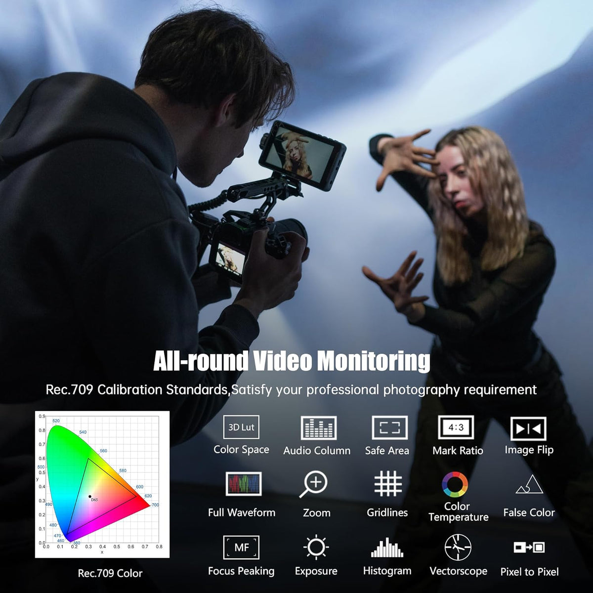VILTROX DC-550 Pro 5,5 inch 1200 nits touchscreen DSLR camera veld monitor met accu zonneklep 3D Lut HDMI Peaking Focus Assist 1920x1080 4K HDMI ingang uitgang 5V type C ingang
