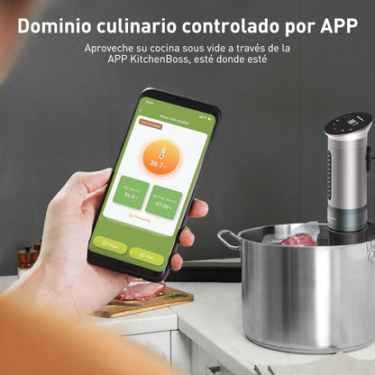 KitchenBoss Sous Vide Stick Garer: 1100 W precisietoestel wifi sous-vide stick app-besturing sous-vide staaf circulatie 40 ℃-90℃ IPX7 waterdicht LED Touch Display ultra-stille dompelcirculator