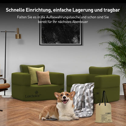 Luxchoice Opblaasbare sofa, camping, 1 persoon, luchtbank, camping, opblaasbare bank, opblaasbare outdoor luchtbank met armleuning en draagbare pomp
