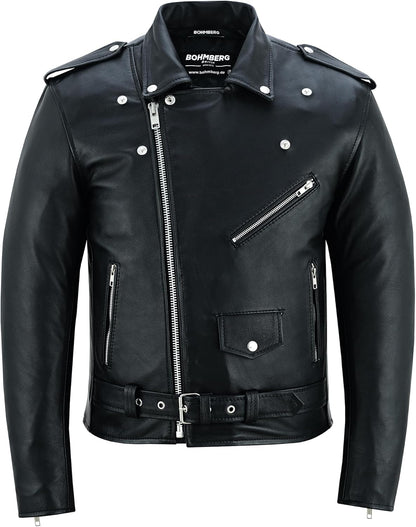 Leren herenjack Highway Bikerjack Marlon Brando Motorjas - Touringjack volnerf echt leer Zwart - 3XL