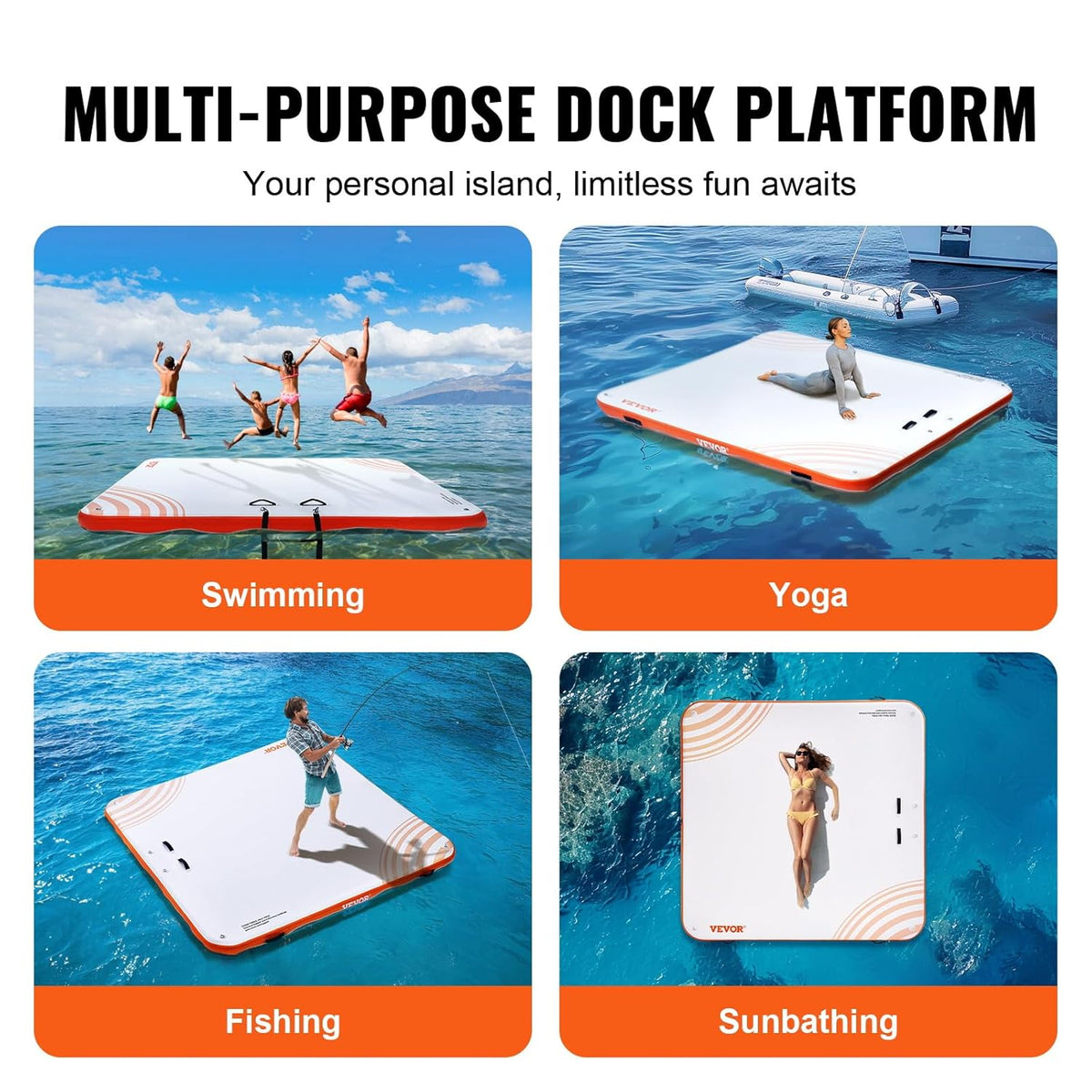 VEVOR Opblaasbaar zwemdok, 2,13 x 2,13 m, opblaasbaar dockplatform, antislip water-zwemdockmat met draagbare draagtas en afneembare ladder, zwemplatform-eilandvlot voor zwembad