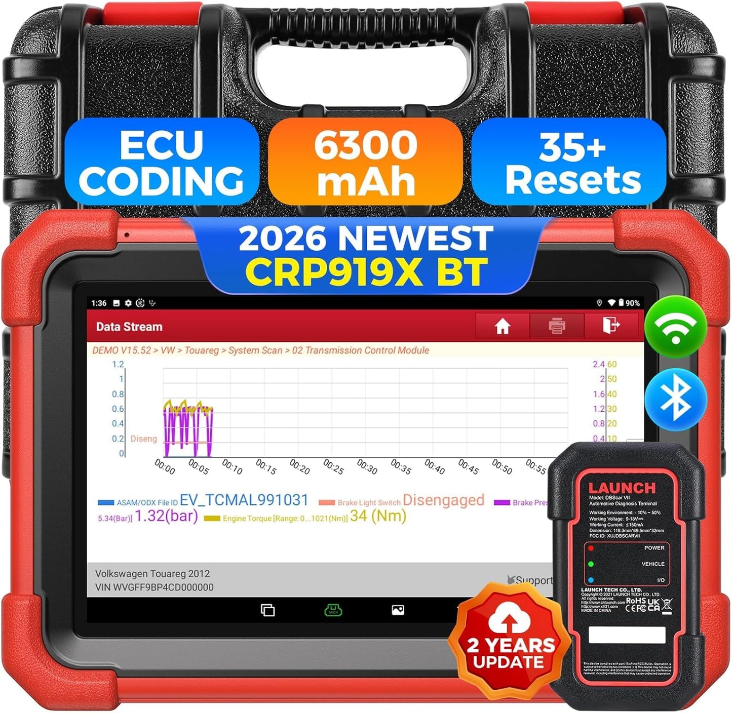 LAUNCH X431 CRP919X BT OBD2 Diagnostic Device, 2024 Bidirectional Diagnostic Tool with 37+ Service, OE Level All System Diagnostic Scanner, Active Test, CANFD&DOIP, ECU Encoding, VAG Guided, 2 Years