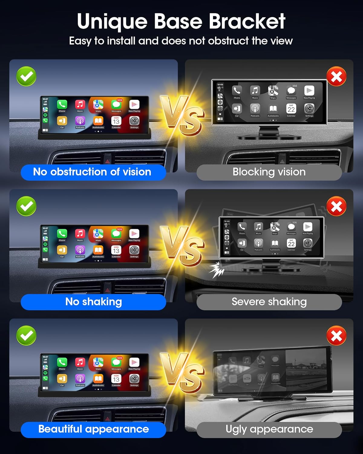 11,26 inch Carplay Display Wireless CarPlay & Android Auto Display Buddy Display met 1080p achteruitrijcamera, Car Play scherm met Bluetooth/GPS-navigatie/spraakherkenning/OEM Style houder