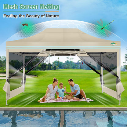 COBIZI Canopy Tent 10x15 Heavy Duty pop-up luifel met zijwanden waterdicht, eenvoudig op te zetten tuinhuisje met klamboe, outdoor mesh schermtenten voor feesten bruiloft feest met draagtas, kaki