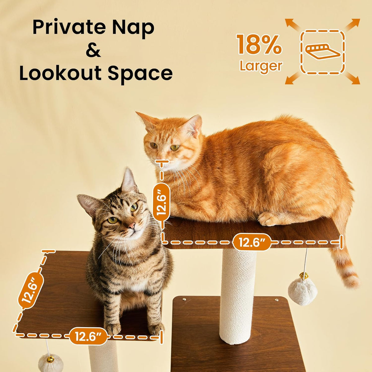 Grote Moderne Kattenboom - 178 cm Hoge Speeltoren voor Katten, Kattenmeubel met 7 Volledig Omwikkelde Krabpalen, 2 Ruime Platforms, Hangmat, Afneembaar Kussen en Pluche Ballen, Notenhout Bruin