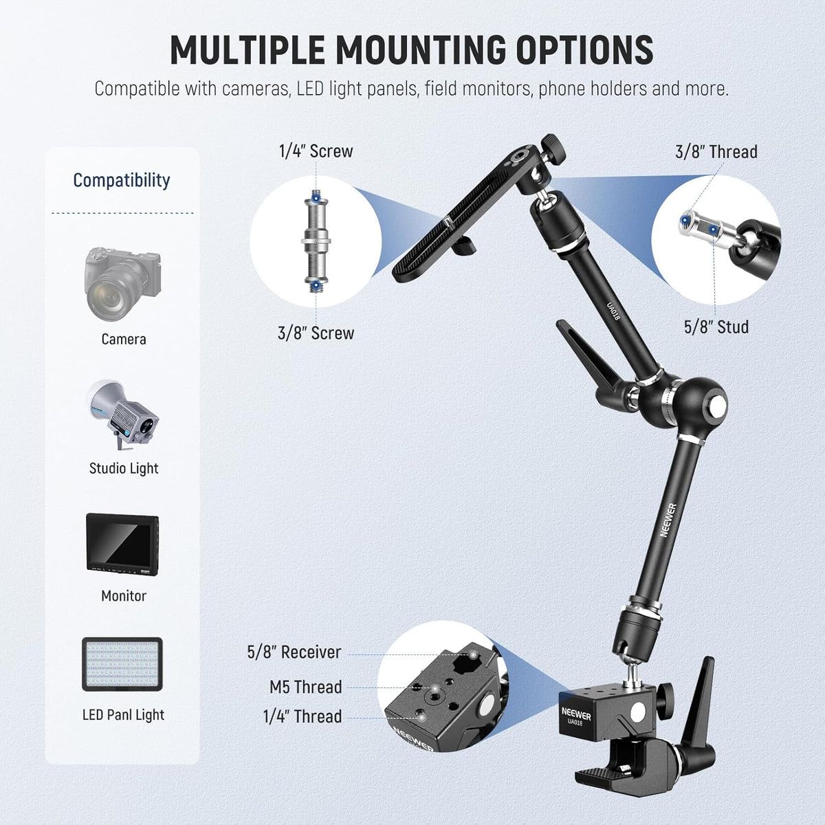 Magic Arm met Superklem – Scharnierende Arm – Cameraklem – Montagearm – Monitorhouder – 53 cm – 3 kg Draagvermogen