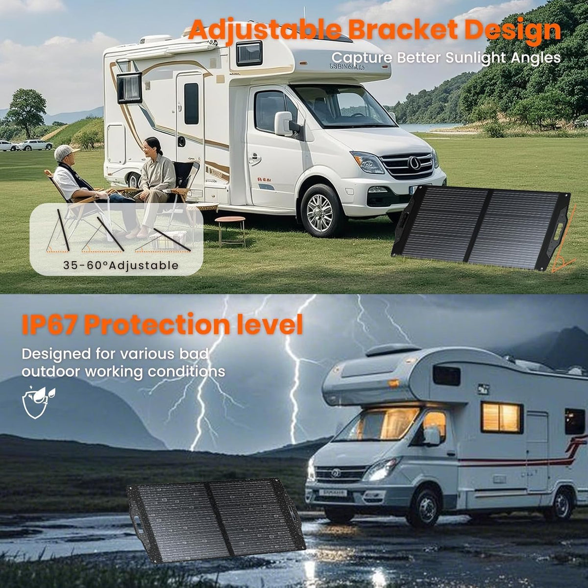 FlexSolar 100W Draagbaar Zonnepaneel opvouwbare set met 20-28 V DC-aansluiting voor krachtcentrales Jackery/Rockpals, draagbaar, met USB-A USB-C QC 3.0 voor noodgevallen buiten, camping, bestelwagen