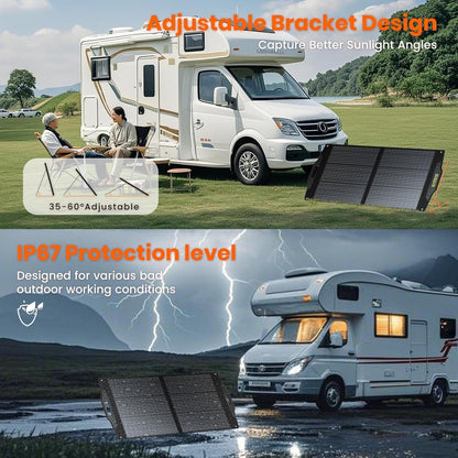 FlexSolar 100W Draagbaar Zonnepaneel opvouwbare set met 20-28 V DC-aansluiting voor krachtcentrales Jackery/Rockpals, draagbaar, met USB-A USB-C QC 3.0 voor noodgevallen buiten, camping, bestelwagen