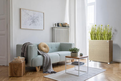 Gartenfreude Plantenbak, ruimteverdeler, polyrotan, 3 x kunststof inzetstukken met aluminium voeten, natuurlijke kleuren, 76x26x73 cm, 4000-1071-062