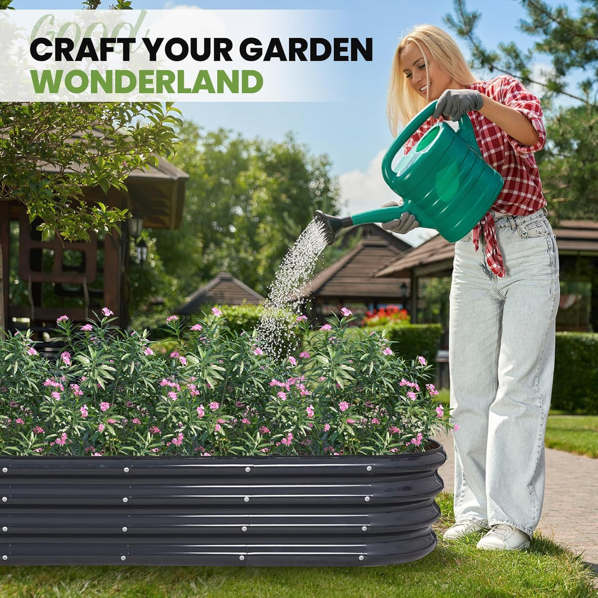 Galvanized Metal Raised Garden Bed Kit - 8x2x1ft Outdoor Planter with Safety Edges & Gloves for Vegetables, Fruits, Flowers.Grey-2pcs - QUORE