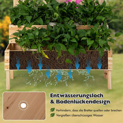FANTASK Bloembak met latwerk van dennenhout, tuinspalier met 2 rankkasten, plantenbak voor klimplanten, verhoogd bloembed met rankrooster en drainagegat (natuur)