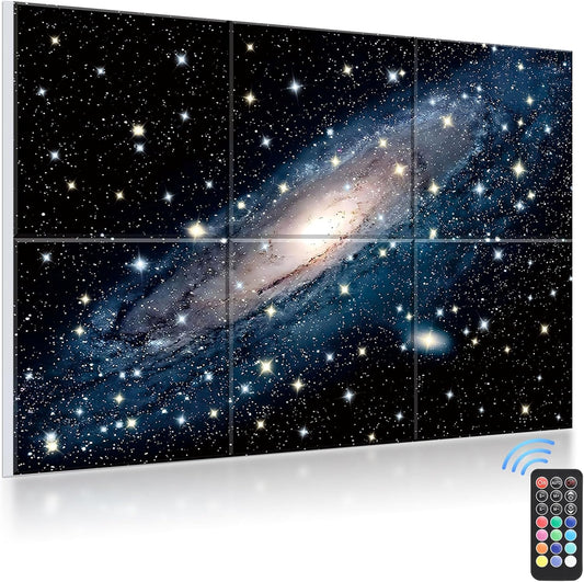 JBER Art Akoestische panelen met knipperlichten van sterrenlicht, set van 6 zelfklevende grote muurkunst schilderijen voor celdecoratie, geluidsabsorberende panelen voor (Nebula-01, 180×120CM)