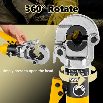 CGOLDENWALL Hydraulische buiskrimptang, met TH16 20 26 32 mm² vormen, met 360° draaibare kop, 16T, voor koper/aluminium kunststof/Pex/PB-buis