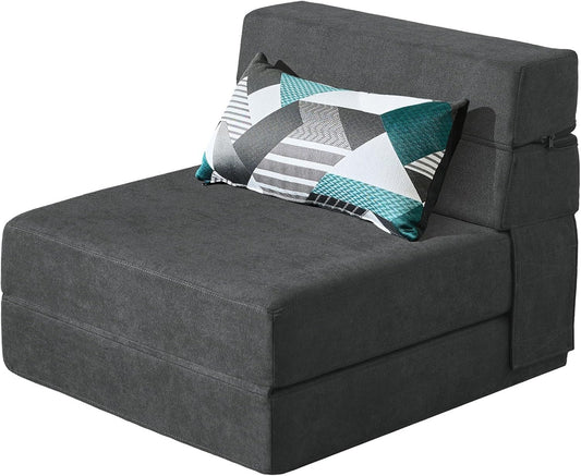ANONER Traagschuim Uitklapbare Slaapbank met Kussen Twin Size Futon Slaapstoel voor Woonkamer Appartement (Single, Dark Grey)