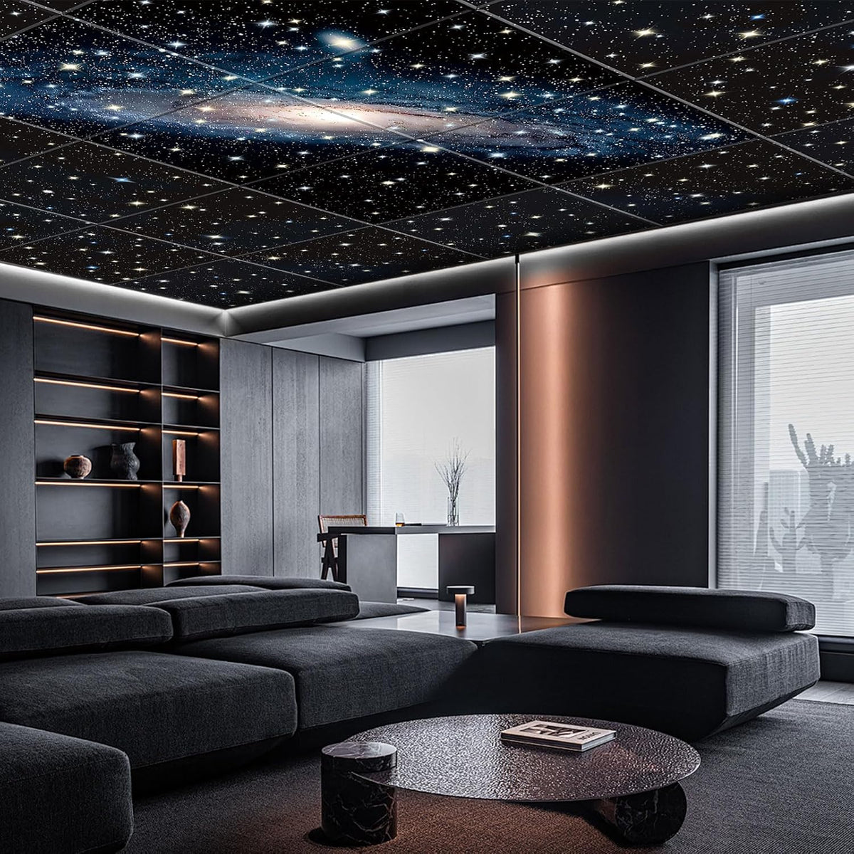 JBER Art Akoestische panelen met knipperlichten van sterrenlicht, set van 6 zelfklevende grote muurkunst schilderijen voor celdecoratie, geluidsabsorberende panelen voor (Nebula-01, 180×120CM)