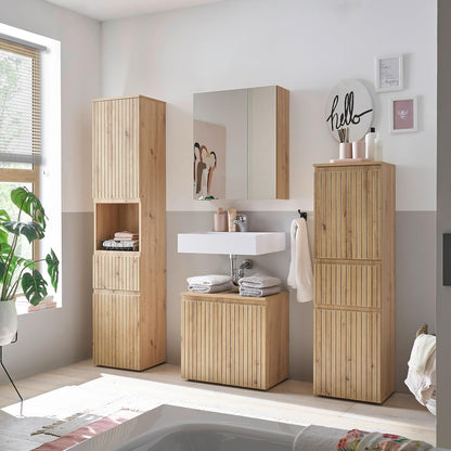 Stella Trading Austin badkamercommode in Artisan eikenlook, wilde eiken-look, FSC-gecertificeerd - badkamerkast met veel opbergruimte - 40 x 136 x 31 cm (b x h x d)