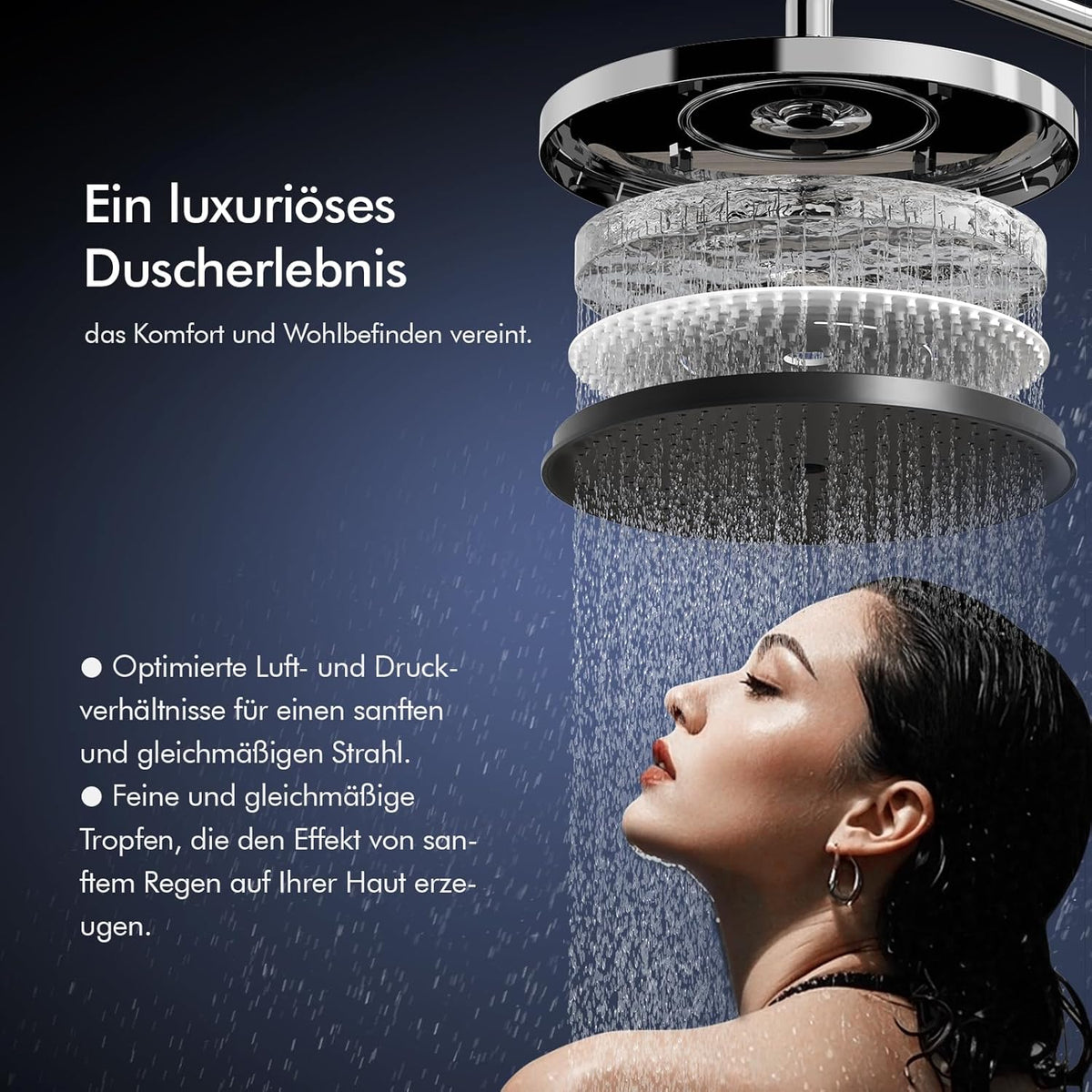 Douchesysteem – Douche Set – Regendouche – Handdouche – Watervaluitloop – Inclusief Glazen Plank – 5 Sproeistanden – 25 cm Regendouche