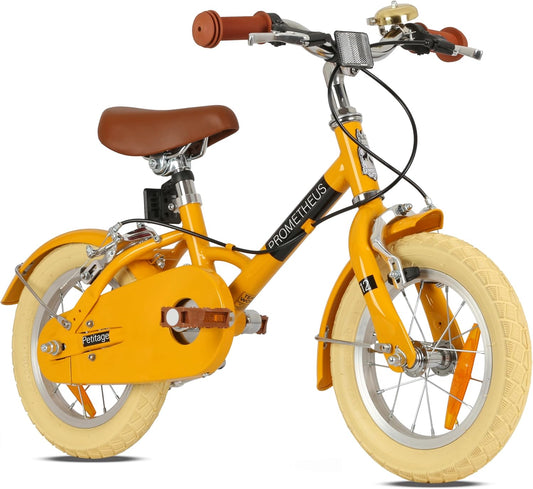 Prometheus Bicycles Retro Kinderfiets, 14 inch (36 cm) vanaf 4 jaar - Kinderfiets voor meisjes en jongens, kleuren PETITAGE in geel