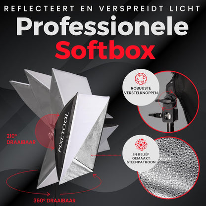 Green screen (3 x 3 m) met Achtergrondsysteem (3 x 2,6 m) - Fotostudio Set - Inc.Wit en Zwart achtergronddoek, Softbox, Paraplu’s, Lamphouders, LED lampen, Reflectiescherm & Draagtas