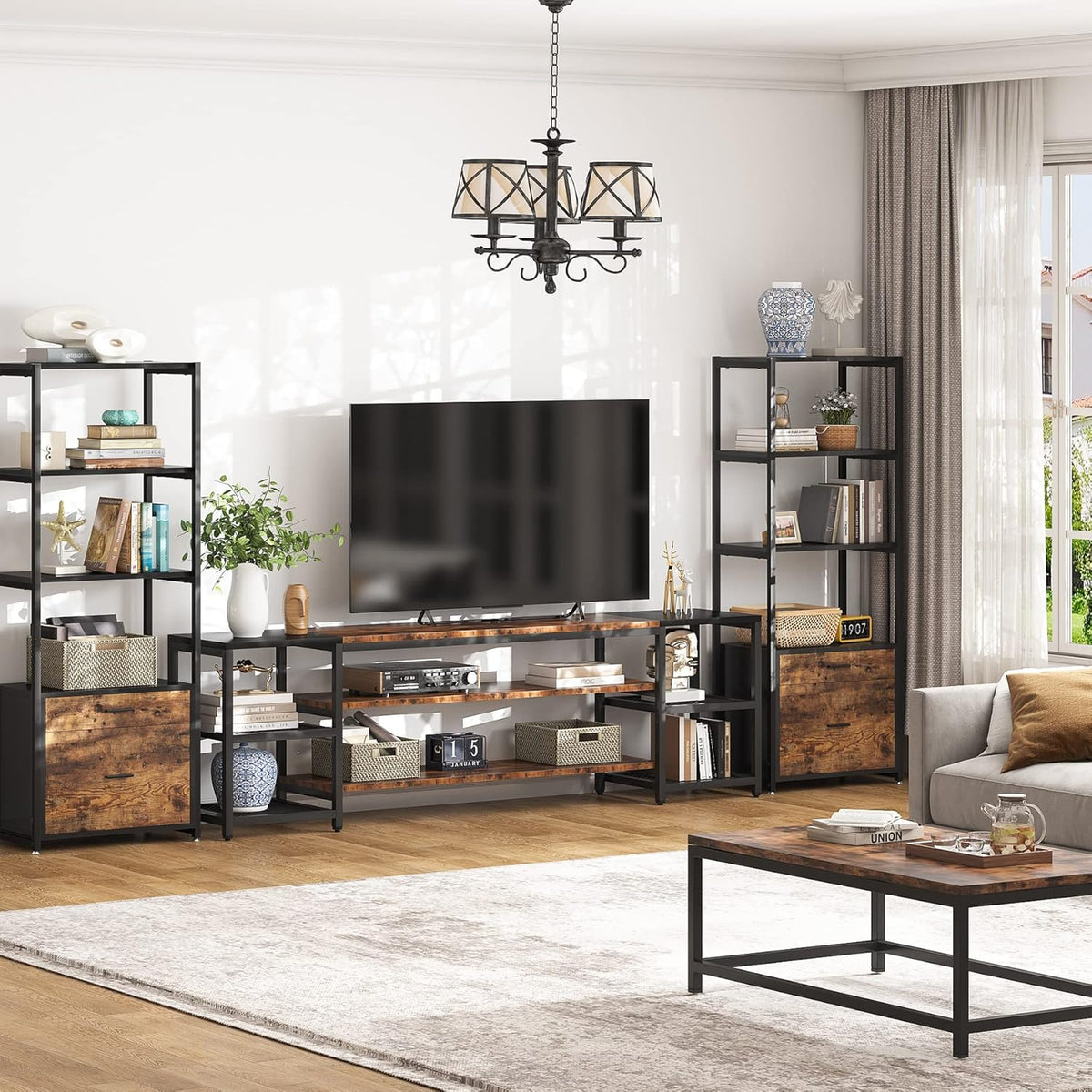 Tribesigns 78 Inch TV Stand for TVs up to 85 inch, Media Entertainment Center Console Table, Industrial 3 Tier TV Console Table with Storage Shelves for Living Room, Entertainment Room