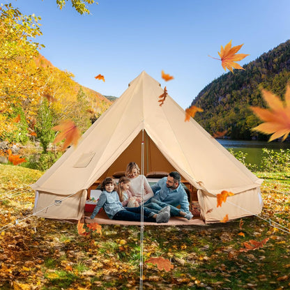 VEVOR Canvas Bell Tent 3-7 m Yurt Tent 4 Seizoenen Familie Camping Tent met Houtkachelgat, Opbergzakken voor Glamping tot 4-12 Personen