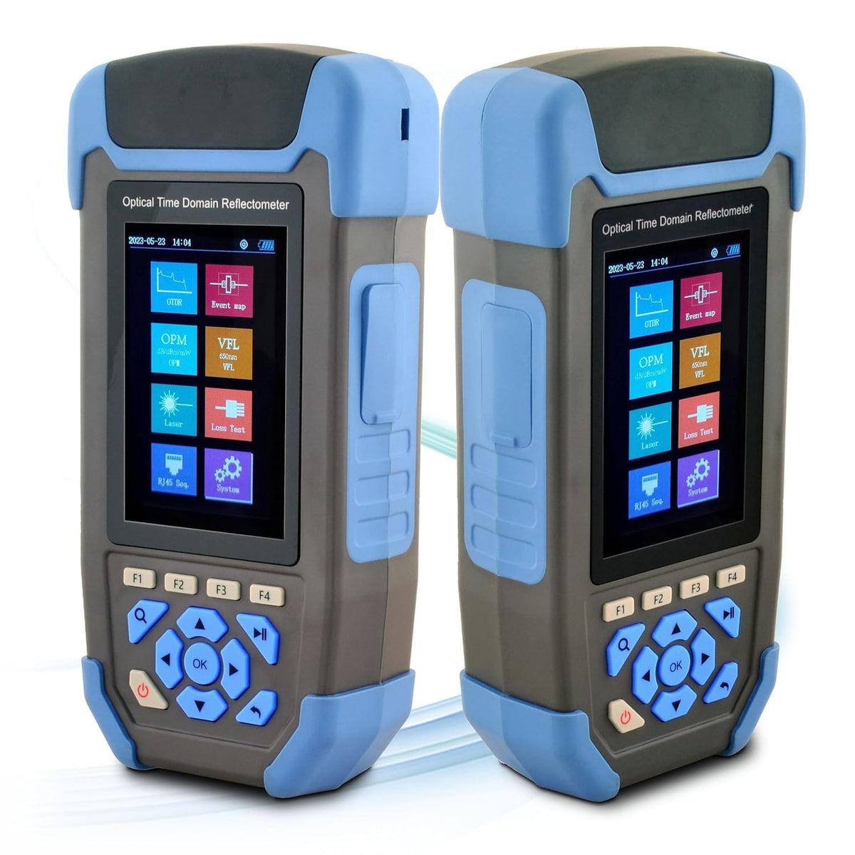 1310/1550nm 24/22dB draagbaar 4-in-1 OTDR +VFL+OPM+OLS 3,5 inch scherm, 60 km LWL-tester / optische tijdbereik-reflectometer/glasvezeltester met SC/UPC+FC/UPC+LC/UPC&APC adapter (OTDR42F-T1)