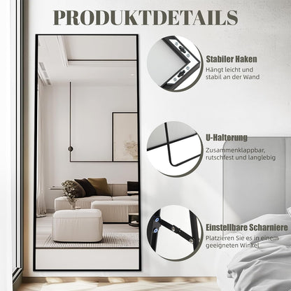 Staande Spiegel – Lichaamsspiegel – Vloerspiegel – Wandspiegel – Passpiegel – 180 x 80 cm – Explosiebestendig Nanoglas – Zwart Aluminium Frame