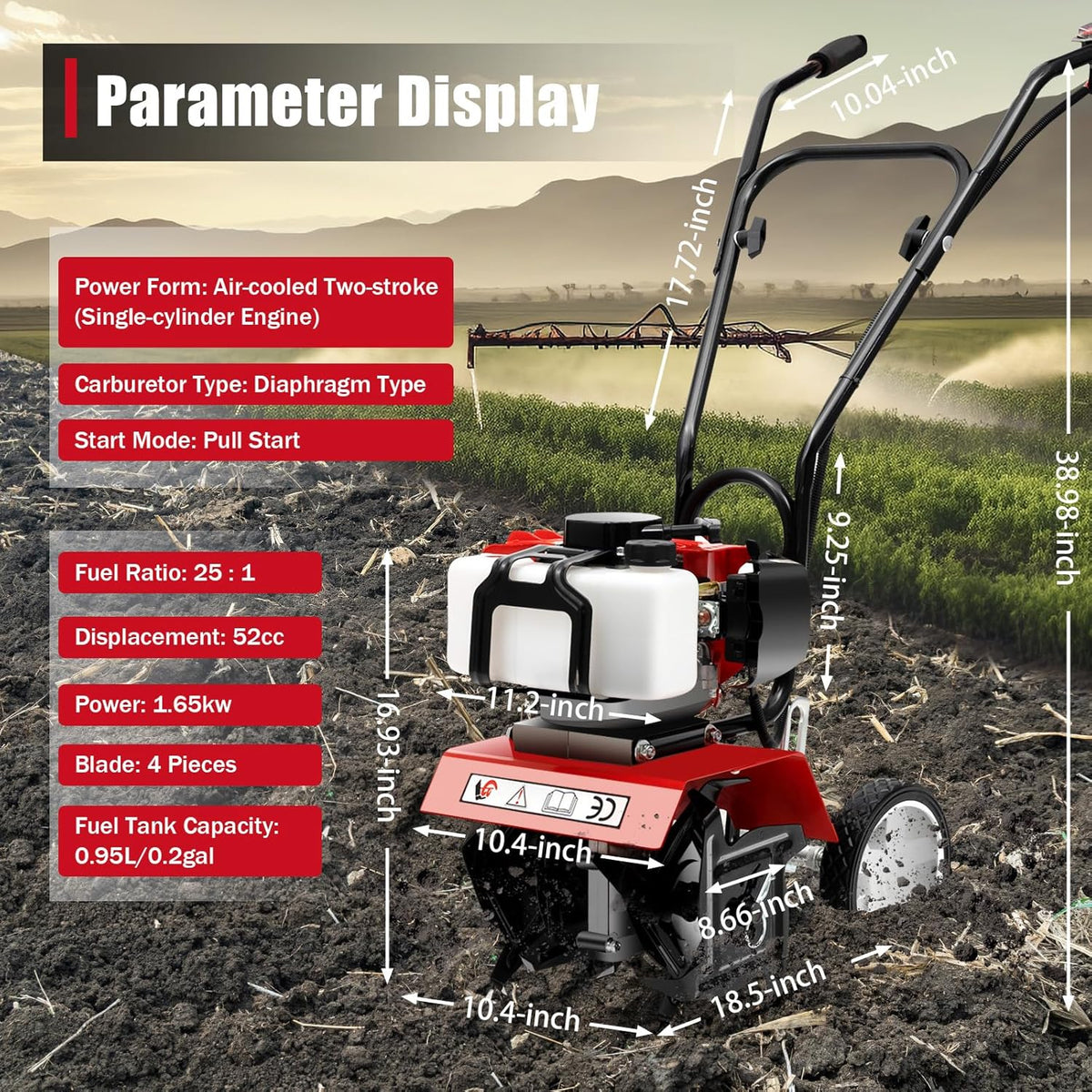 52CC Petrol Garden Cutter 2-Stroke Cultivator Mini Garden Heel Wheel Drive Ground Milling Cutter 1.65 KW Garden Tiller Cultivator Garden Heel - QUORE