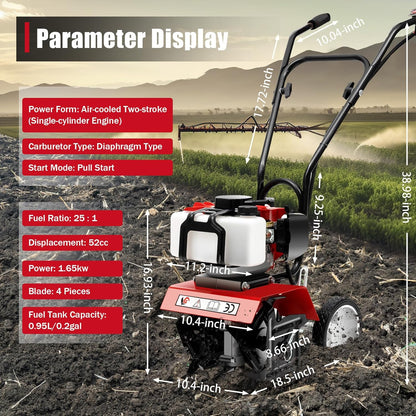 52CC Petrol Garden Cutter 2-Stroke Cultivator Mini Garden Heel Wheel Drive Ground Milling Cutter 1.65 KW Garden Tiller Cultivator Garden Heel - QUORE