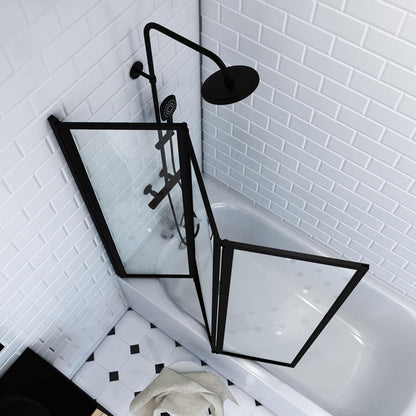 MARWELL Douchewand Triple Black 3-delig, 125 x 143 cm, opvouwbare douchewand voor badkuip, 4 mm veiligheidsglas, mat zwart