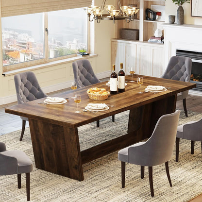 Tribesigns Dining Table for 6-8 People, 180 x 79 x 75 cm, Industrial Rectangular Dining Table for Dining Room, Kitchen, Living Room, Rustic Brown
