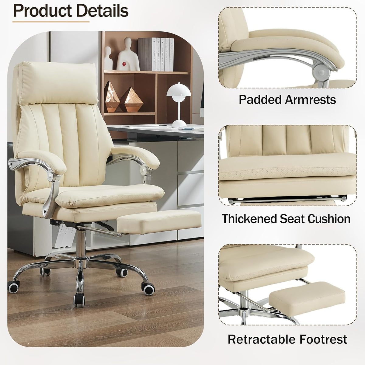 Relaxstoel – Fauteuil – Bureaustoel – Loungestoel – Ligstoel – Ergonomisch Ontwerp – PU Leer Met Voetensteun