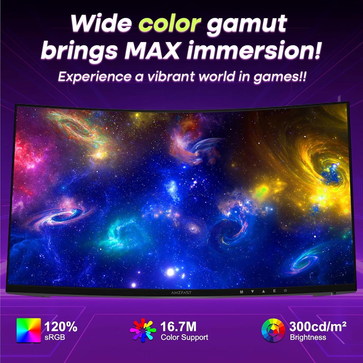 Amzfast 32 Inch Curved Gaming Monitor 180Hz, QHD 2560x1440, 1ms MPRT, DCI-P3 93%, sRGB 120%, Fast VA 1500R, Adaptive Sync, VESA 100x100mm, HDMI 2.0×2 & DP 1.4×2, AMZG32C1Q - QUORE