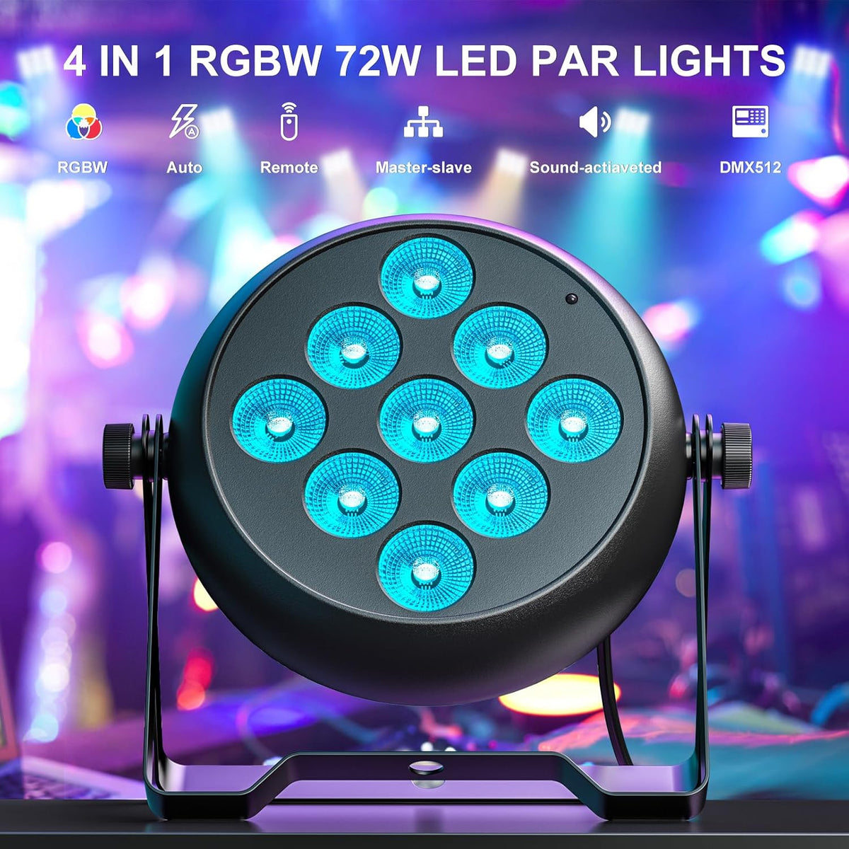 4 stuks LED Par RGBW podiumverlichting, 9 leds DMX-5/8CH met afstandsbediening en 4 bedieningsmodi, PAR-spot voor DJ Disco Bar Party Bruiloft Kerstmis Haloween
