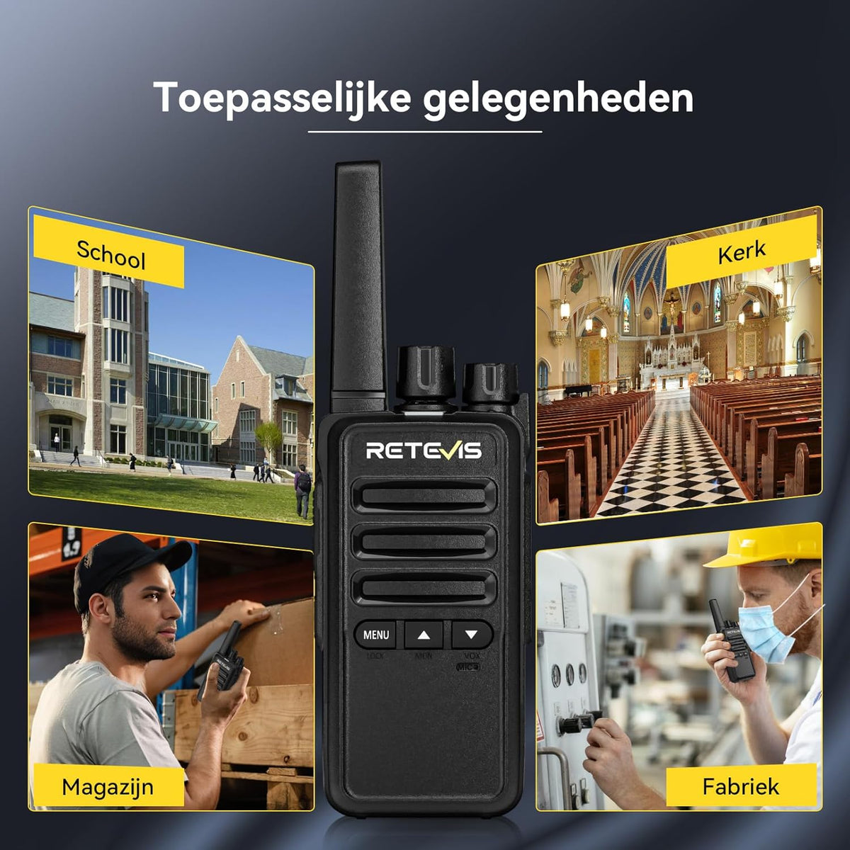 Retevis RT668B Walkie Talkies voor Volwassenen, Oplaadbare Walkie Talkies met 10-Voudige Oplader, PMR446 Professionele Portofoon, USB-C, voor School, Restaurant (Zwart, 10 Stuks)