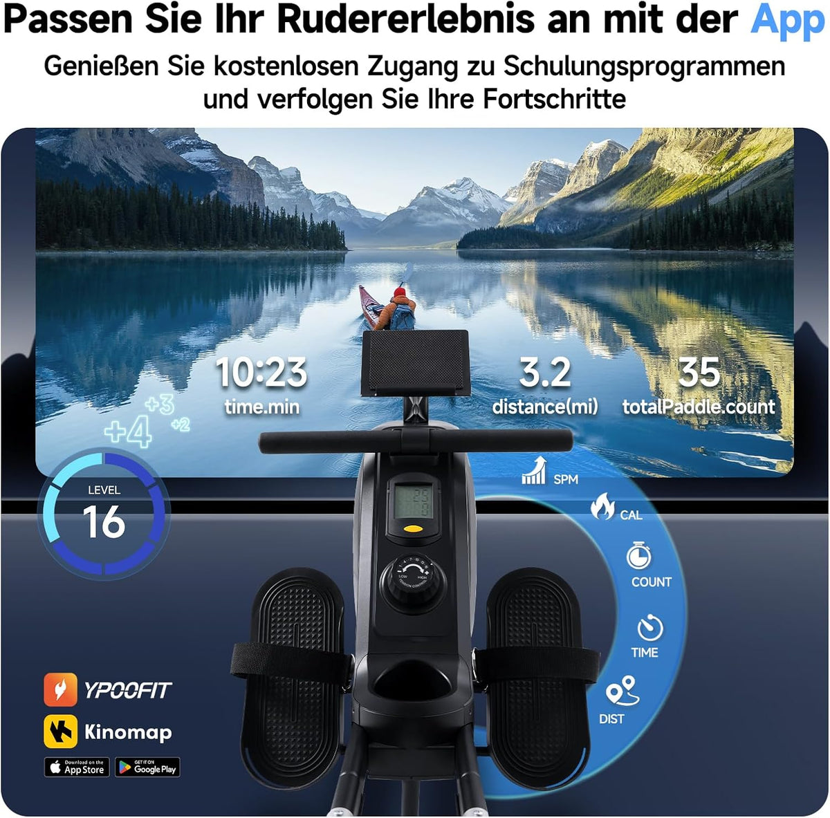 Magnetische Roeitrainer – Roeimachine – Fitnessapparaat – Hometrainer – Trainer – Stil en Krachtig – 16 Weerstandsniveaus – Opvouwbaar Met LCD-Display