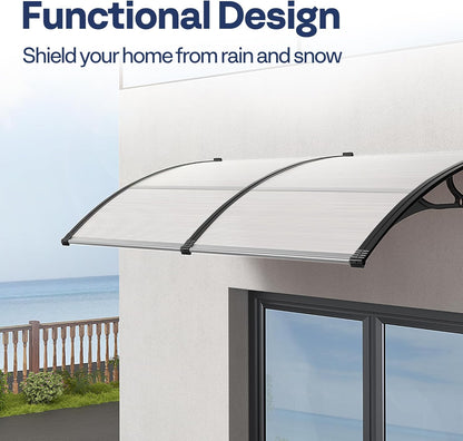VIVOHOME 200×100 cm Luifel voor Voordeur Raam Luifel Polycarbonaat Gesplitste Overkapping Transparant met Zwarte Houder voor Zonwering en Regenbescherming