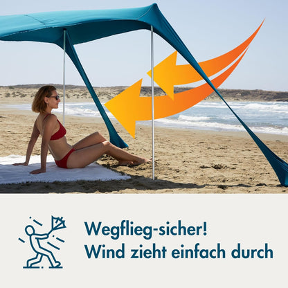 Sunsail Big Family Strandtent - Zonnezeil Strand met gecertificeerde UV bescherming UPF50+ (Tot 6 personen, Petrolblauw)